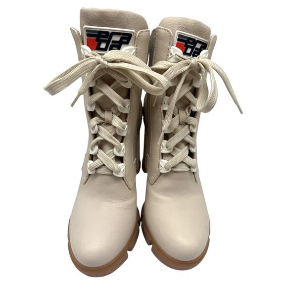Prada Vanilla Leather and Neoprene Lace Up Combat Platform Boots Size 39 - Picture 9 of 12